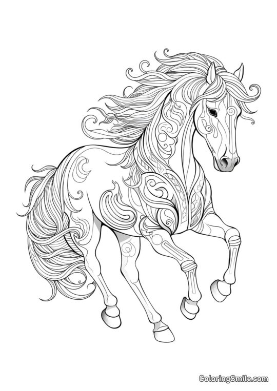 Terapia artística con caballos y hermosos patrones - Página para Colorear