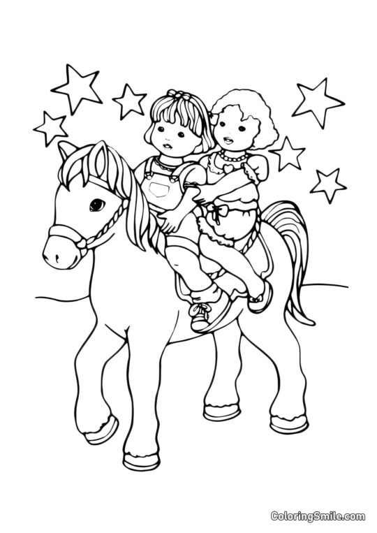 Niños montando un pony - Página para Colorear
