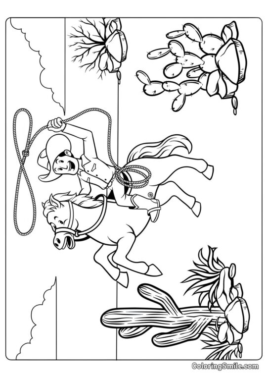 Vaquero en un caballo - Página para Colorear