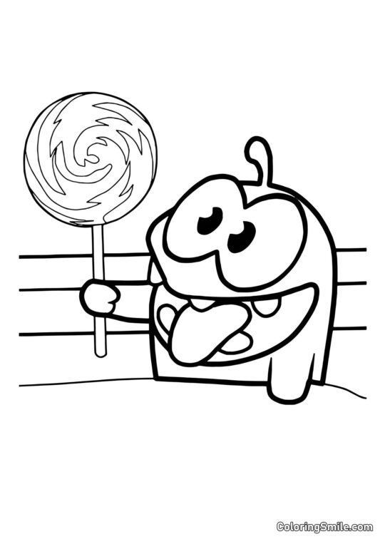 Om Nom y una Paleta Om Nom y una Paleta - Página para Colorear