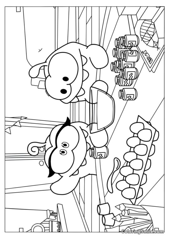 Om Nom y Om Nelle Pintando Huevos de Pascua Om Nom y Om Nelle Pintando Huevos de Pascua - Página para Colorear
