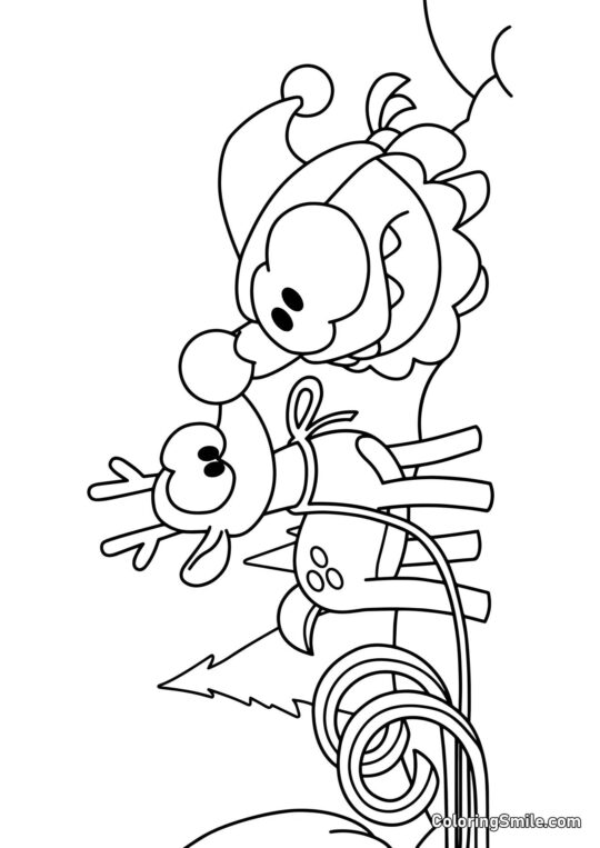 Om Nom y el Reno de Santa Om Nom y el Reno de Santa - Página para Colorear