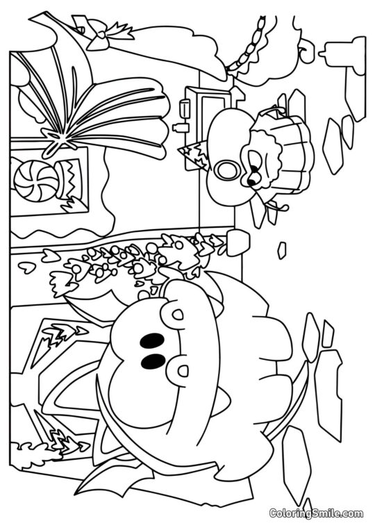 Om Nom Dragón y Mago Araña Om Nom Dragón y Mago Araña - Página para Colorear