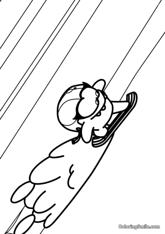 Om Nelle en una Tabla de Nieve Om Nelle en una Tabla de Nieve - Página para Colorear