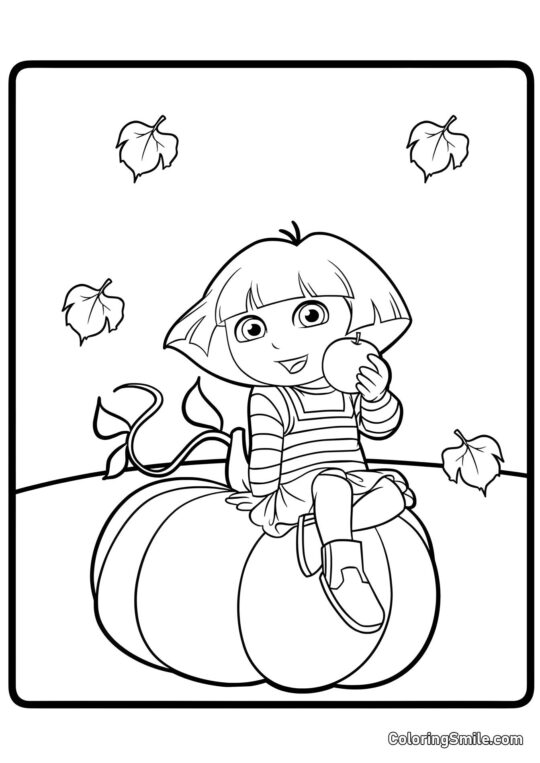 Dora en una calabaza - Página para Colorear