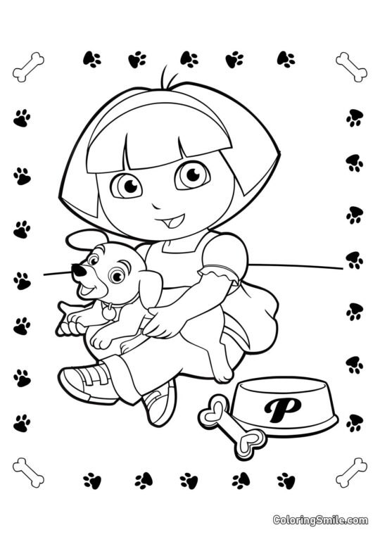 Dora la Exploradora y un cachorro - Página para Colorear