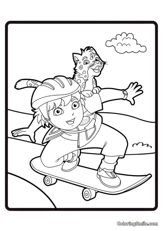 Diego en una patineta - Página para Colorear