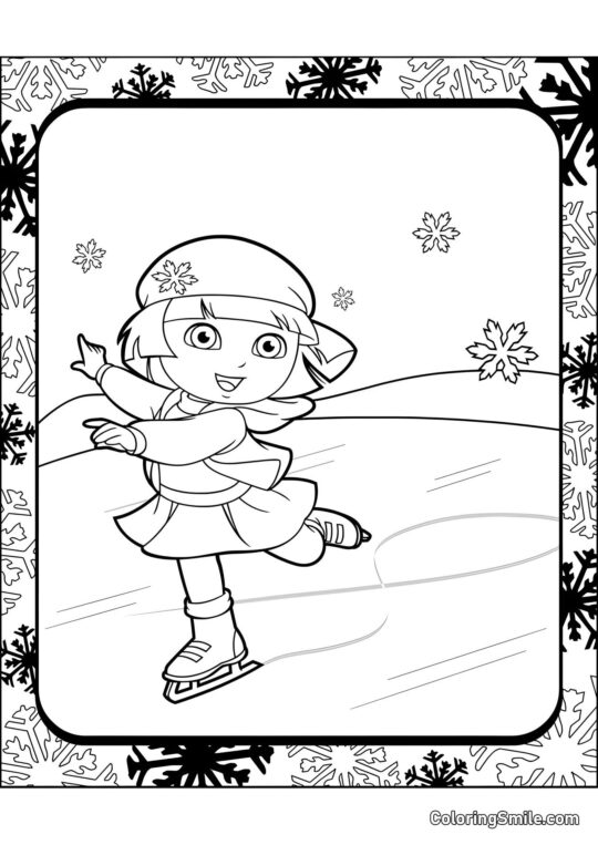 Dora la Exploradora sobre patines - Página para Colorear