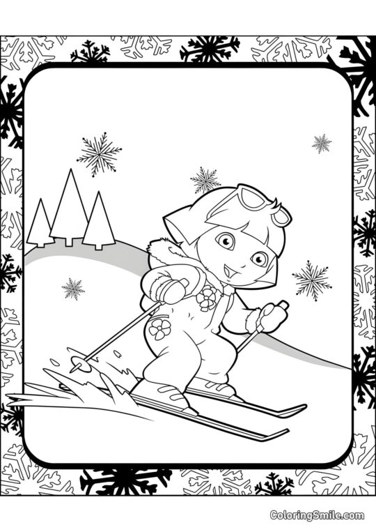 Dora esquiando - Página para Colorear