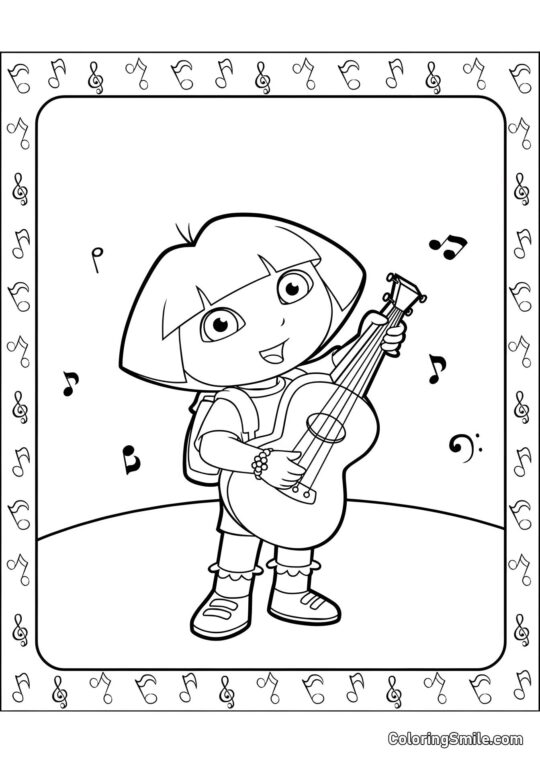 Dora la Exploradora toca la guitarra - Página para Colorear