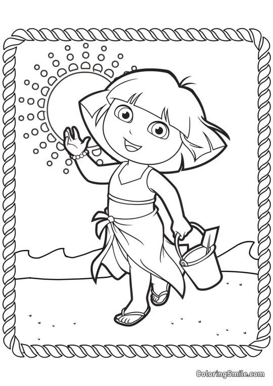 Dora con un balde y una pala - Página para Colorear