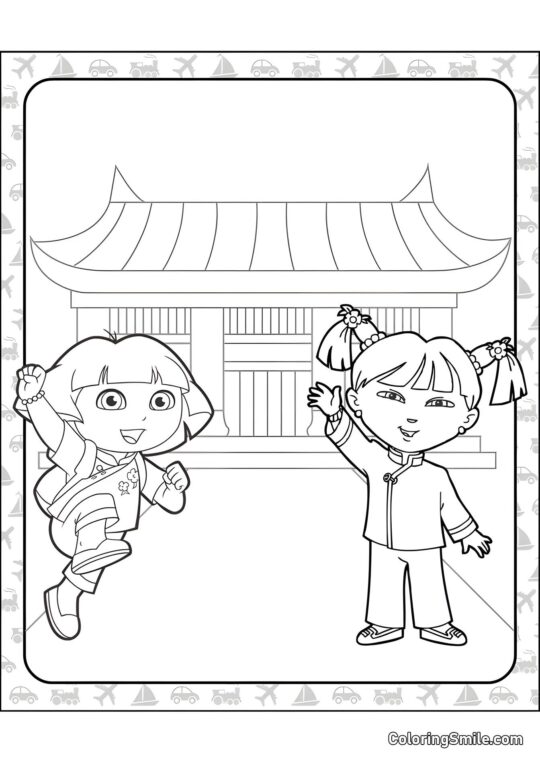 Dora la Exploradora en China - Página para Colorear