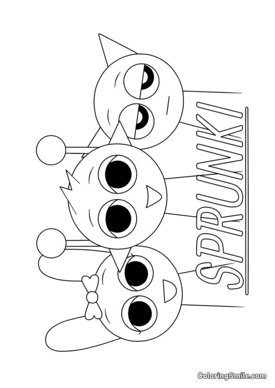 Sprunki Pinky, Simon, y Gris - Página para Colorear