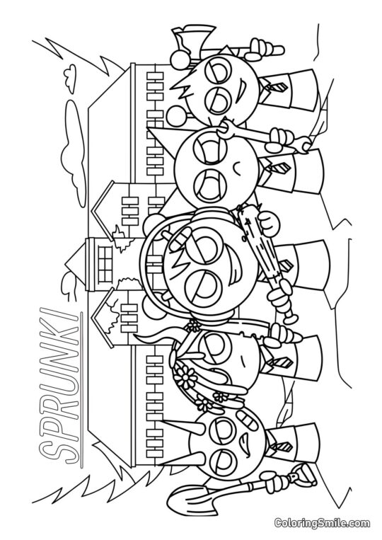 Sprunki con Armas - Página para Colorear