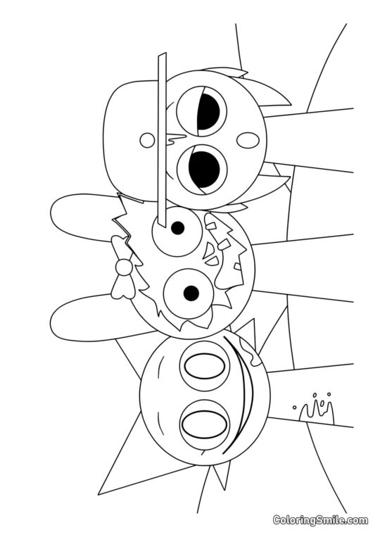 Horror Sprunki Venda, Pinky, y Tanner - Página para Colorear