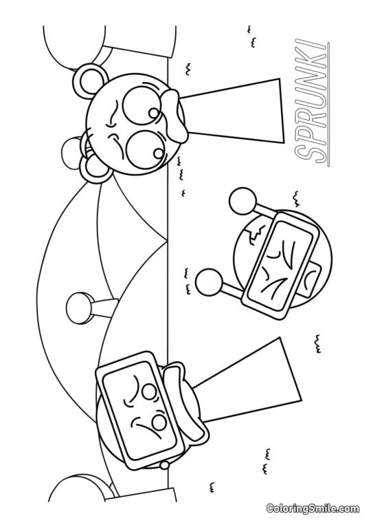 Sprunki Garnold, Sky, y Bot Alegre - Página para Colorear