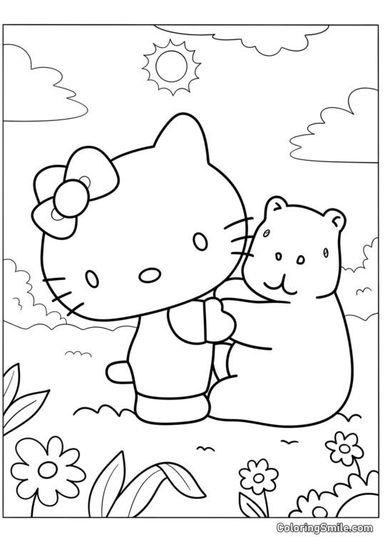 Hello Kitty y Capibara Hello Kitty y Capibara - Página para Colorear