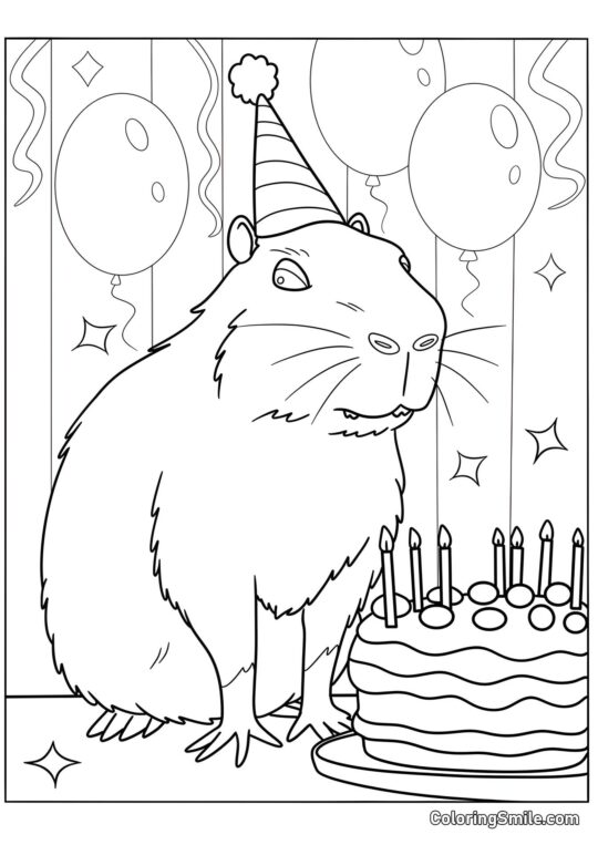 Capibara en Cumpleaños Capibara en Cumpleaños - Página para Colorear