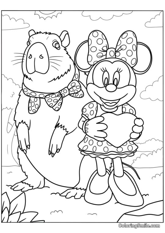 Capibara y Minnie Mouse Capibara y Minnie Mouse - Página para Colorear