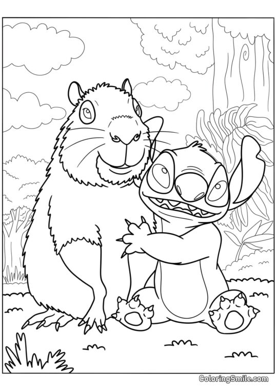 Capibara con Stitch Capibara con Stitch - Página para Colorear