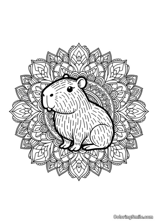 Capibara con Mandala de Fondo Capibara con Mandala de Fondo - Página para Colorear