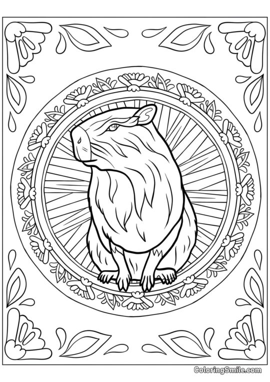 Capibara Dentro de un Mandala Capibara Dentro de un Mandala - Página para Colorear