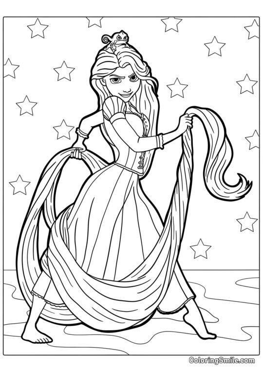 Hermosa Rapunzel y Leal Pascal Hermosa Rapunzel y Leal Pascal - Página para Colorear