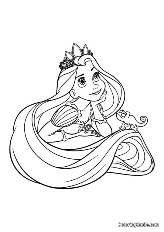 Rapunzel y Pascal Soñando Rapunzel y Pascal Soñando - Página para Colorear