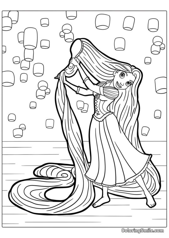 Rapunzel Cepillando su Cabello Rapunzel Cepillando su Cabello - Página para Colorear