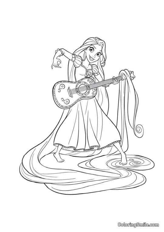 Rapunzel Tocando la Guitarra Rapunzel Tocando la Guitarra - Página para Colorear