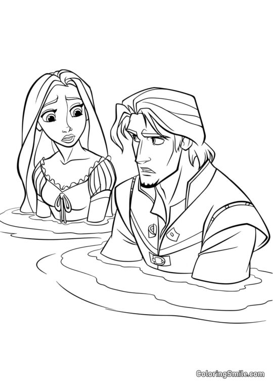 Rapunzel y Flynn en el Agua Rapunzel y Flynn en el Agua - Página para Colorear