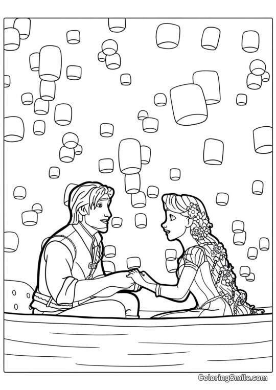 Eugene, Rapunzel y Linternas Eugene, Rapunzel y Linternas - Página para Colorear