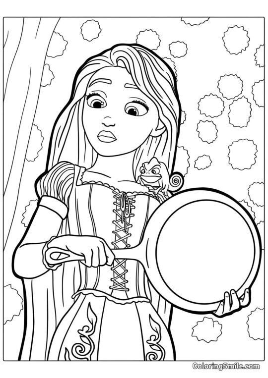 Rapunzel con Sartén Rapunzel con Sartén - Página para Colorear