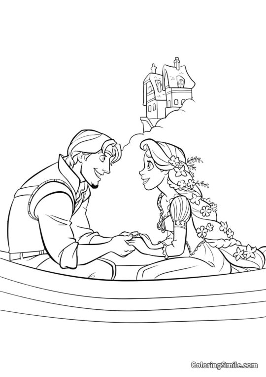 Rapunzel y Flynn Solos en la Barco Rapunzel y Flynn Solos en la Barco - Página para Colorear