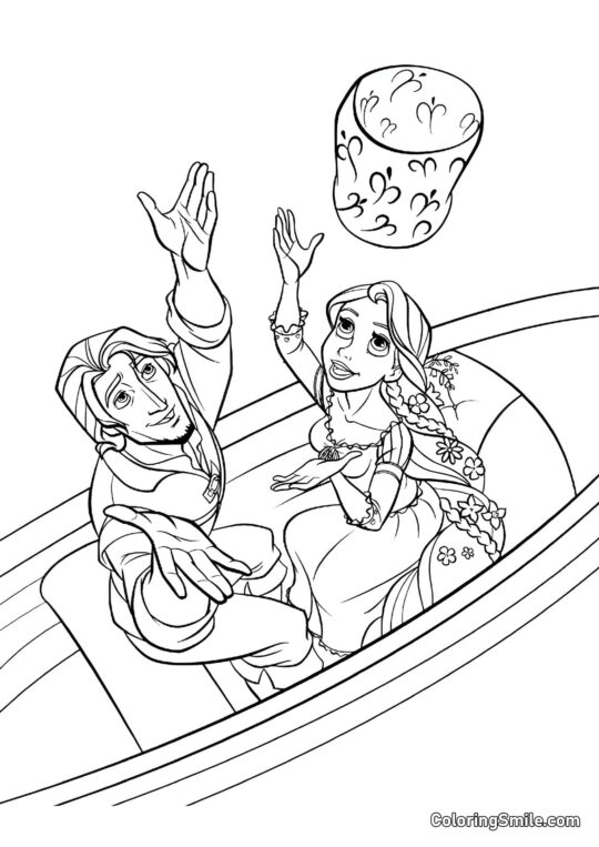 Rapunzel, Flynn y Linterna Rapunzel, Flynn y Linterna - Página para Colorear