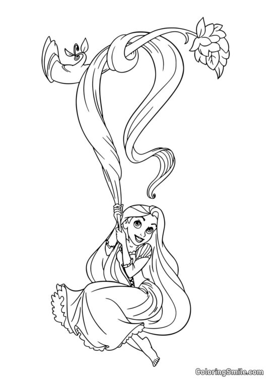 Rapunzel Colgando de una Rama Rapunzel Colgando de una Rama - Página para Colorear