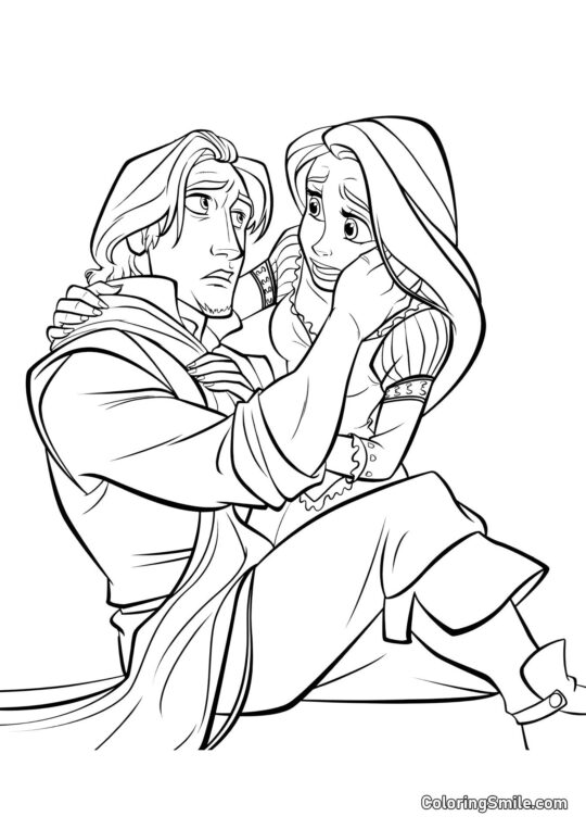 Rapunzel Preocupada por Flynn Rapunzel Preocupada por Flynn - Página para Colorear