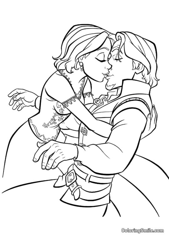 El Beso de Rapunzel y Flynn El Beso de Rapunzel y Flynn - Página para Colorear