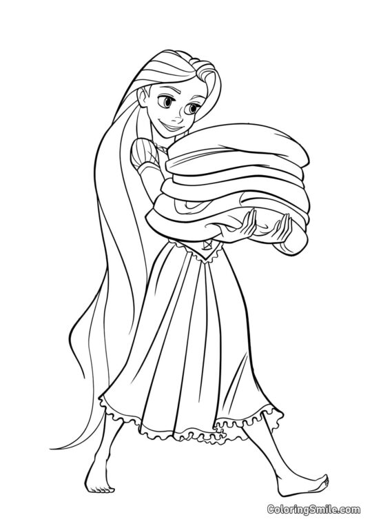 Rapunzel Llevando Toallas Rapunzel Llevando Toallas - Página para Colorear