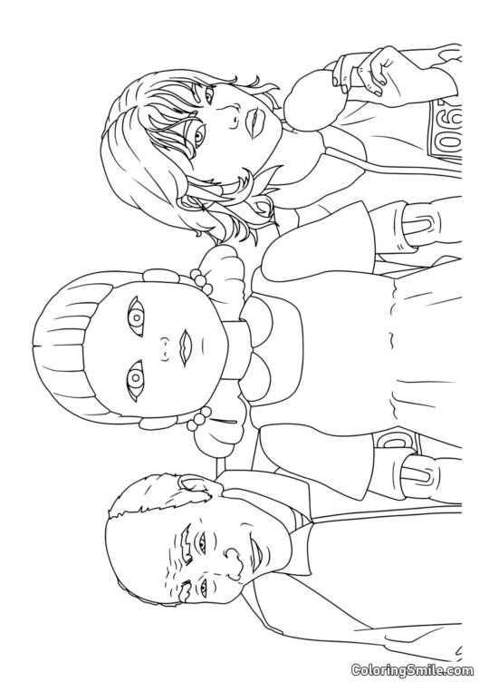 Muñeca y Jugadores de Squid Game - Página para Colorear