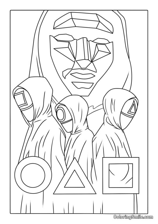 Anfitrión y Trabajadores de Squid Game - Página para Colorear