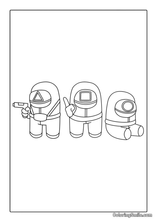 Guardianes de Squid Game en Estilo Among Us - Página para Colorear