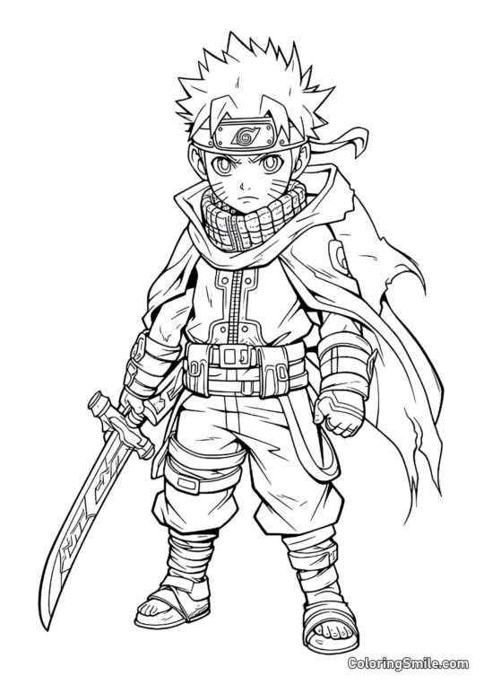 Lindo Naruto con Espada - Página para Colorear