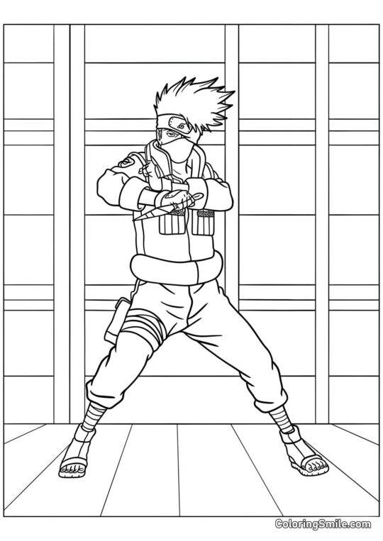 Hatake Kakashi Sosteniendo Kunai - Página para Colorear
