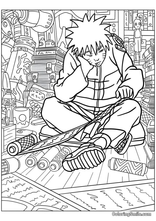 Naruto Estudiando Pergaminos - Página para Colorear