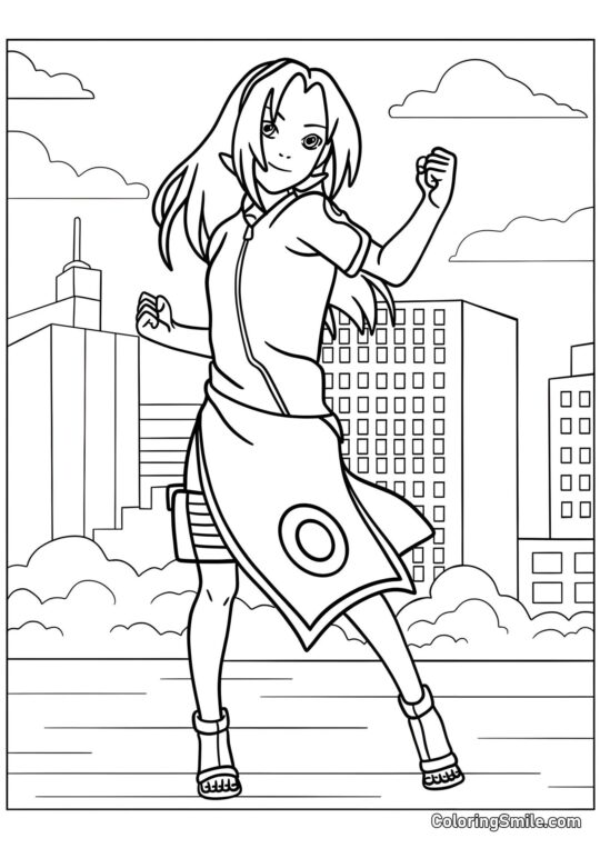 Joven Haruno Sakura en Konoha - Página para Colorear