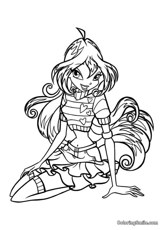 Bloom Sentada y Sonriendo Bloom Sentada y Sonriendo - Página para Colorear