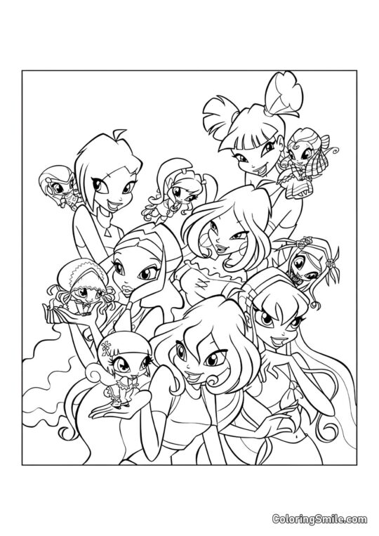 Winx Club y Pixie Winx Club y Pixie - Página para Colorear