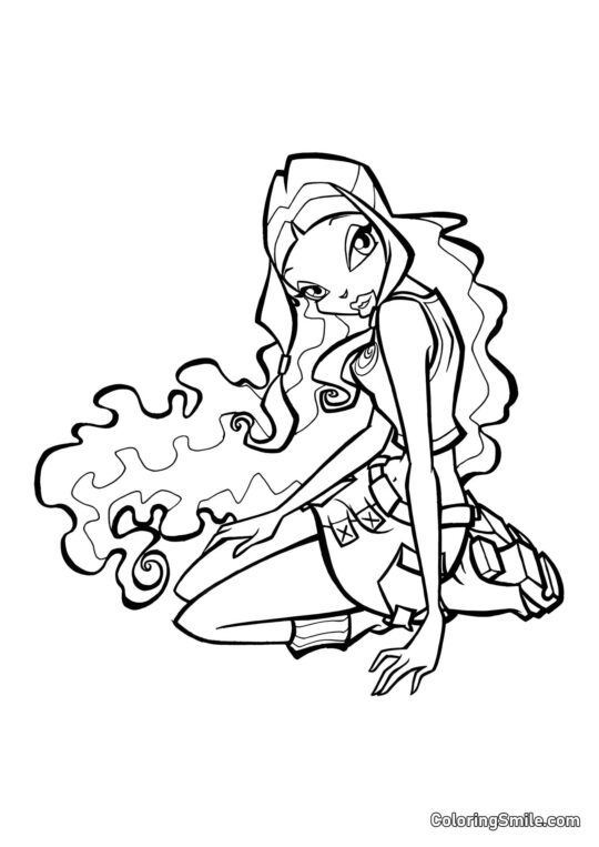 Layla Sentada en el Suelo Layla Sentada en el Suelo - Página para Colorear