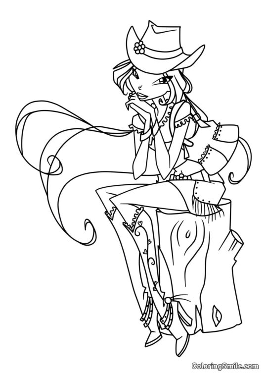 Flora en un Sombrero de Moda Flora en un Sombrero de Moda - Página para Colorear